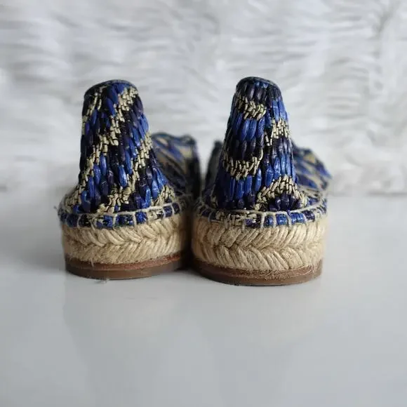 Sarah Flint Andrea Espadrille Loafers Flats Navy Raffia Linen Summer Vacation - Picture 9 of 12